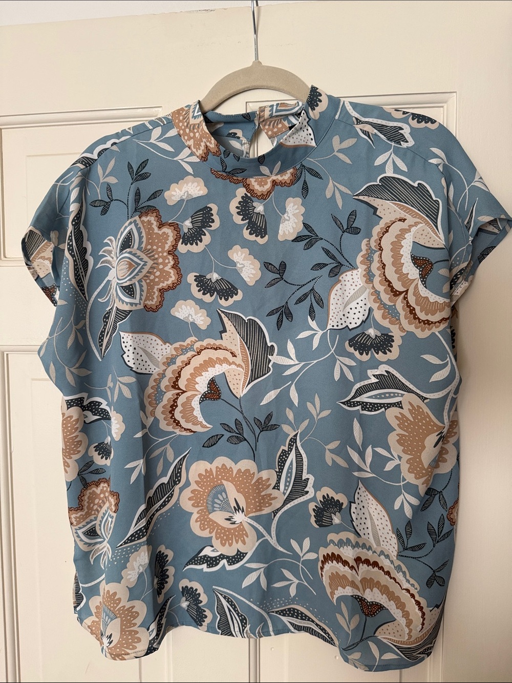 Anne Taylor Floral Mock Neck Blouse - Blue